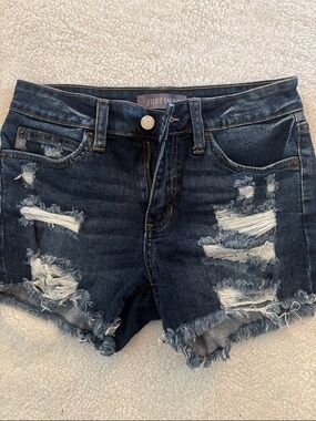 Just USA Dark Blue Distressed Denim Cutoff Shorts